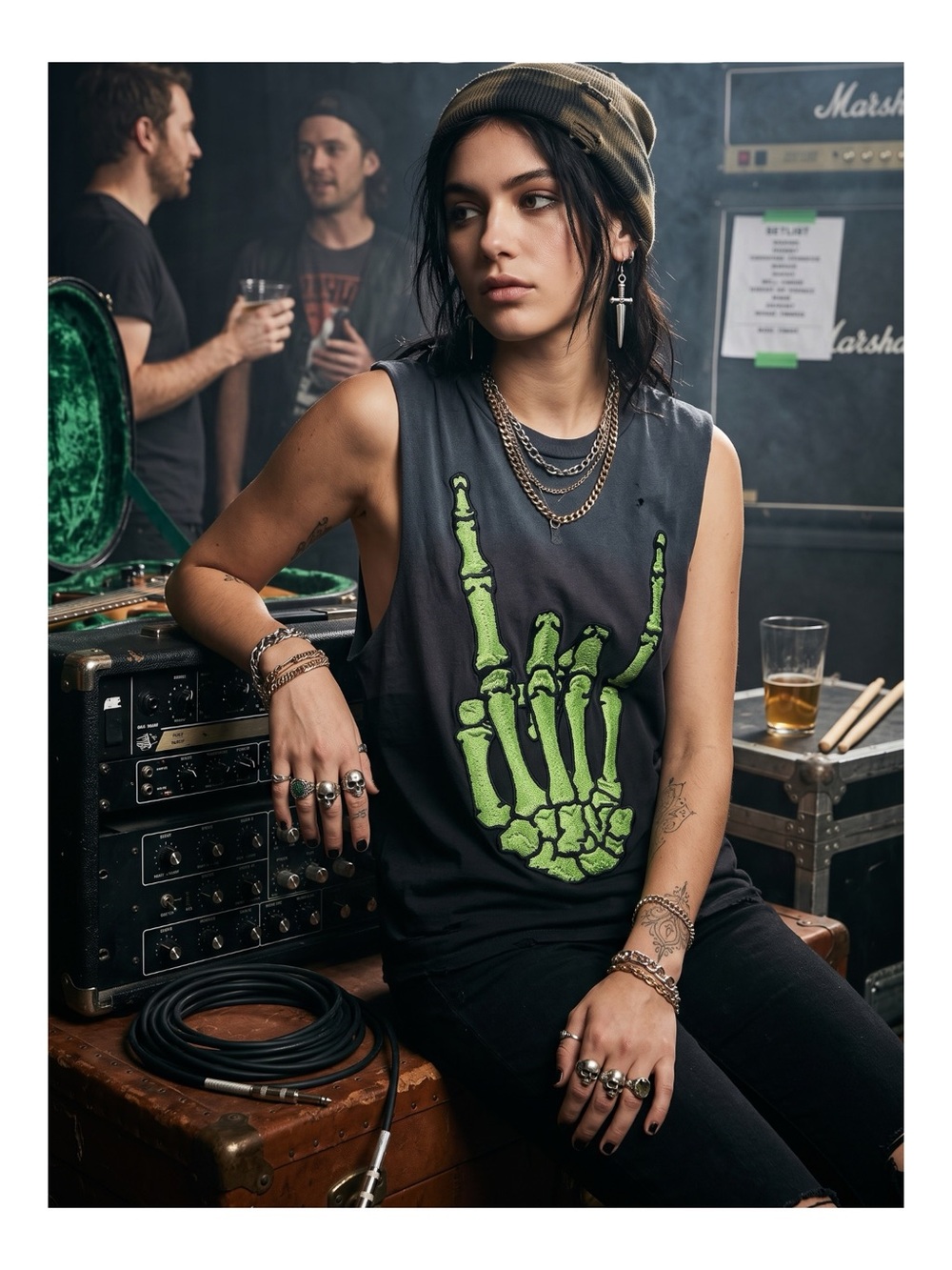 HTF: UNIF ☻ Rock Festival Grunge Skeleton Hand Muscle Tee Tank ☻ Dirty Black M